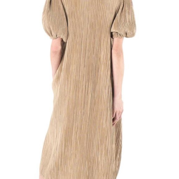 Emily McCarthy Women’s Hampton Dress In Lark Elegant Tan Pleated Dress New L - Picture 2 of 4